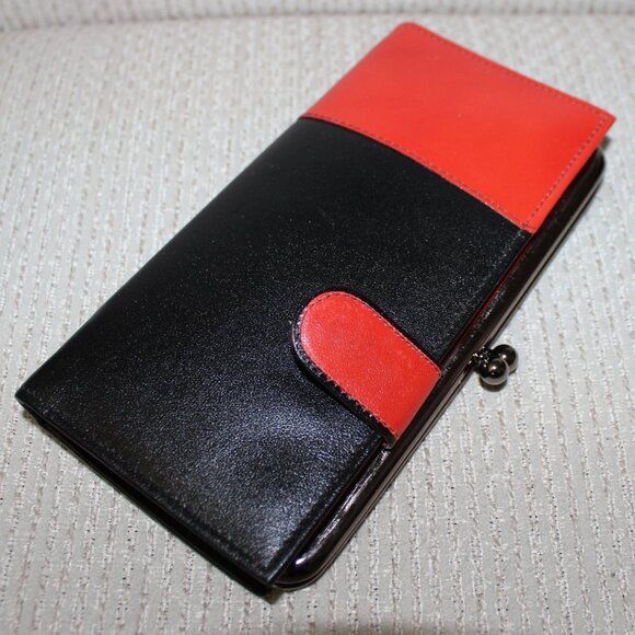 Renwick Handbags - unused 1960s Renwick Chequebook Wallet Kisslock Coin Purse Nappa Leather Bifold